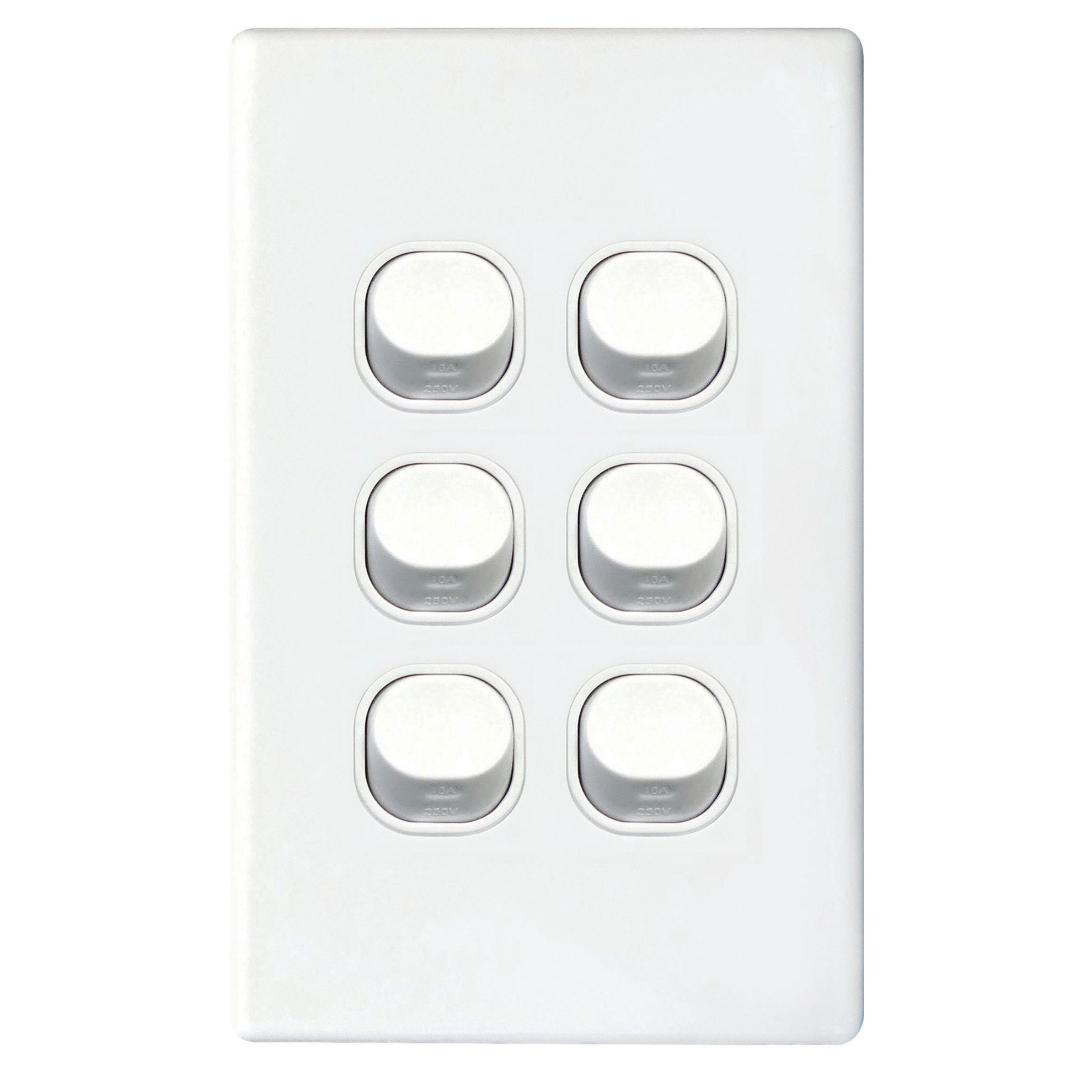 6Gang 16Amp Wall Switch - White